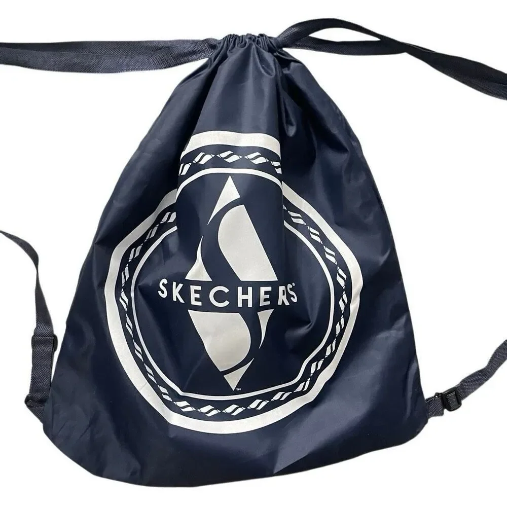 Skechers Navy Blue Nylon Drawstring Backpack – Water Resistant, Unisex Logo Bag
